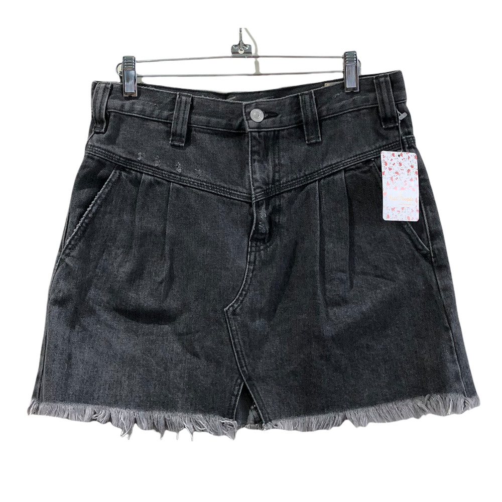 Free People Skirt 26 Sidecar Sanded Denim Black Mini High Waist